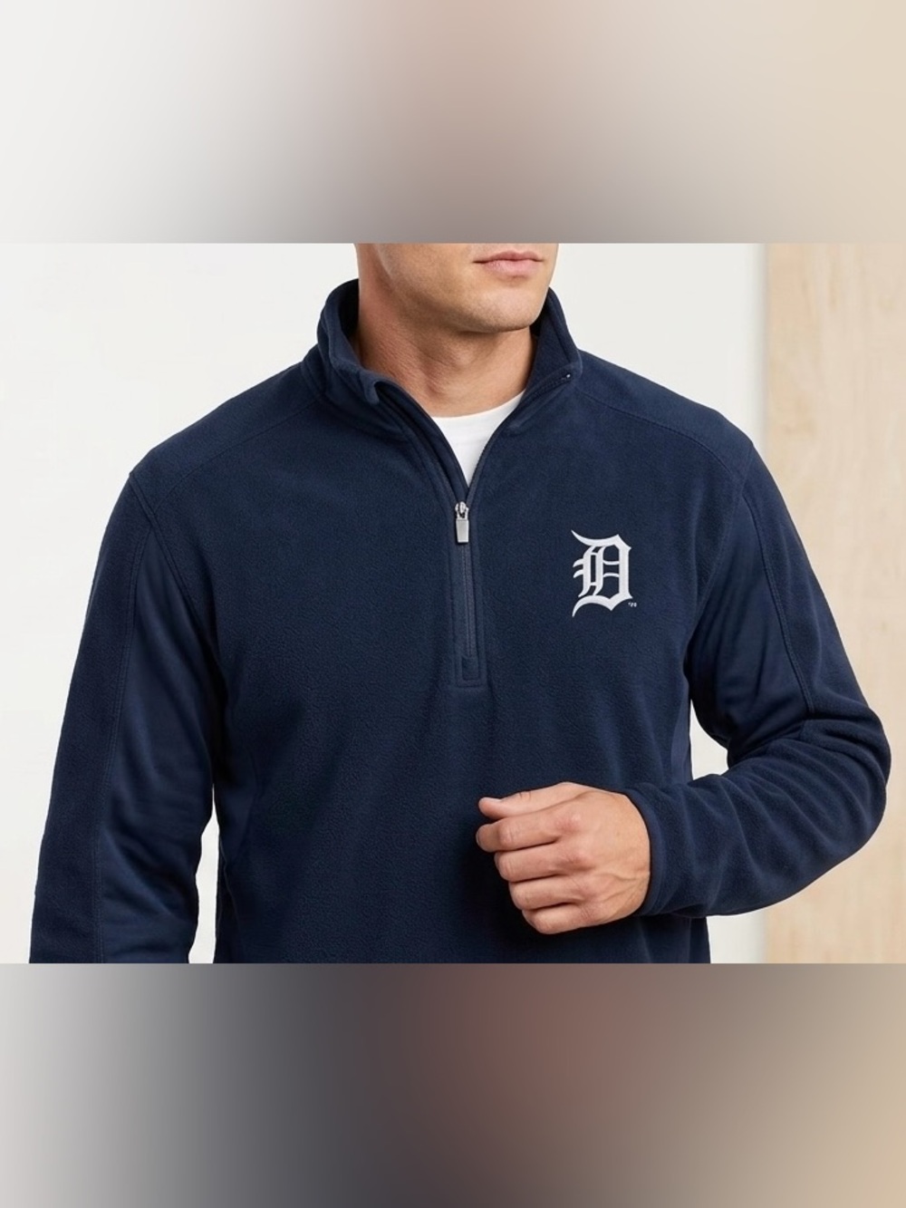 Antigua Detroit Tigers MLB Men’s Quarter-Zip Fleece Pullover Navy Blue